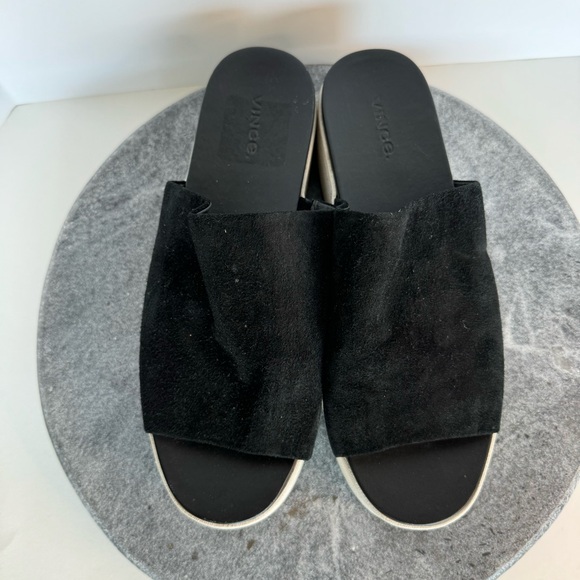 Vince Walford Leather Suede Black White Sole Slides Sandals 9 - Picture 2 of 12